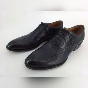 Paul Fredrick DARK NAVY Leather Dress Shoes Mens Sz 10 M Oxford BUCKSTITCH